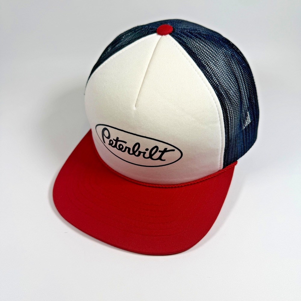 Peterbilt Trucker Hat Richardson 113 Black White Red Snapback Mesh Cap OSFM